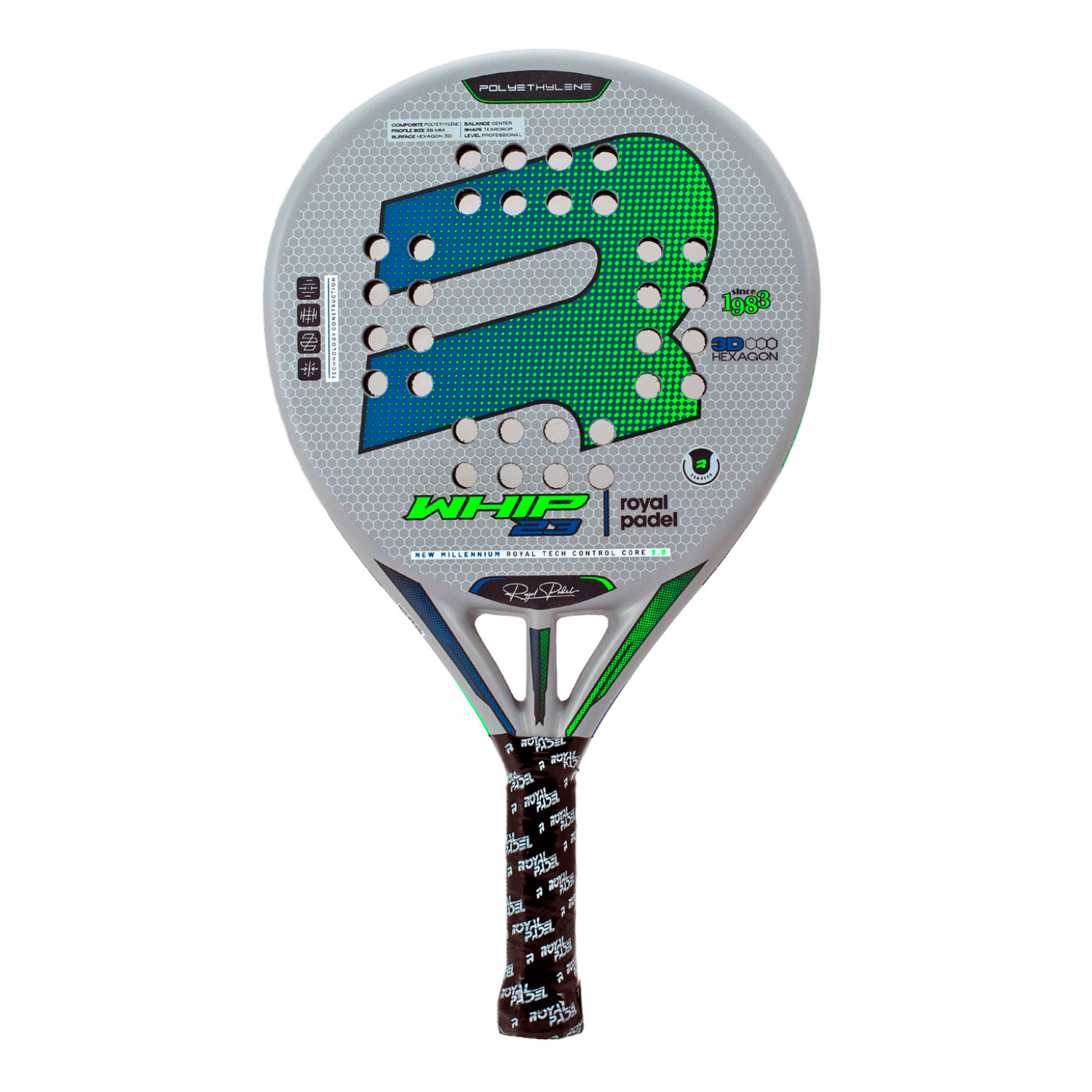 Pala de Pádel de la marca Royal Padel modelo Verde Whip 23 Fibra Vidrio